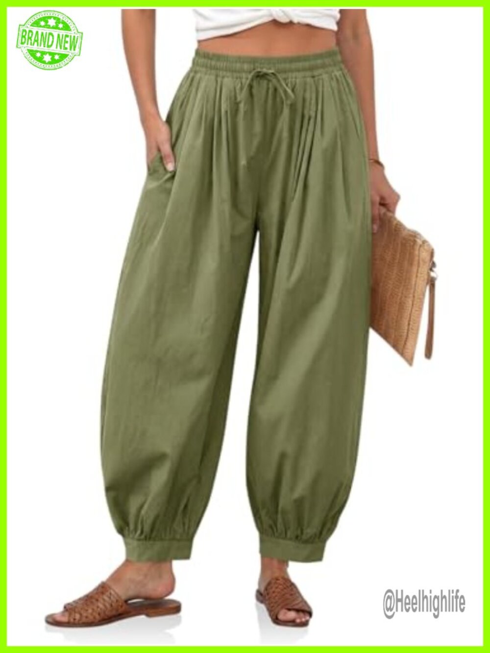 Wide Leg High Waisted Harem Pants with Pockets Cotton